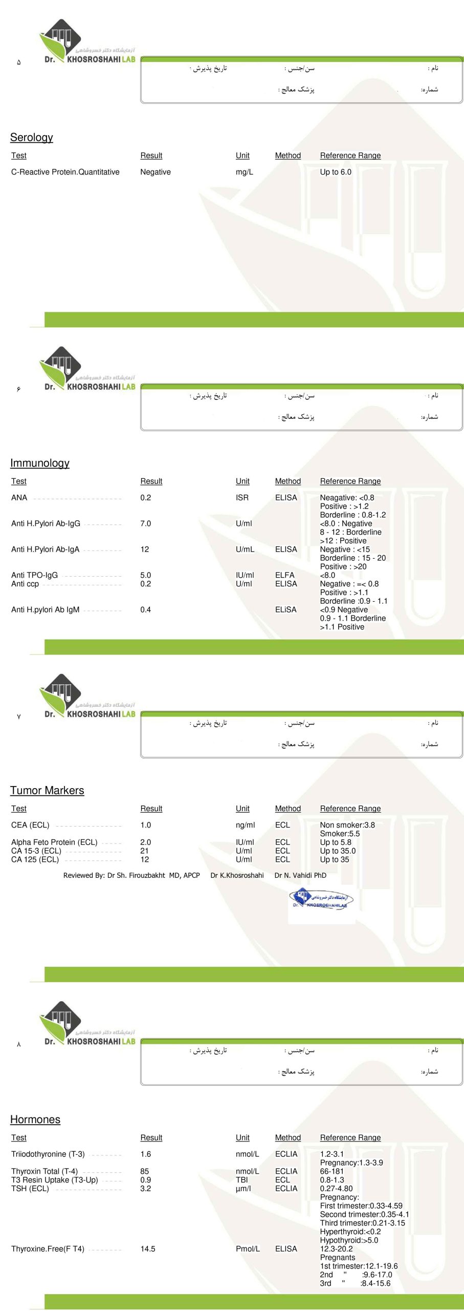 عکس جواب آزمایش خون نرمال