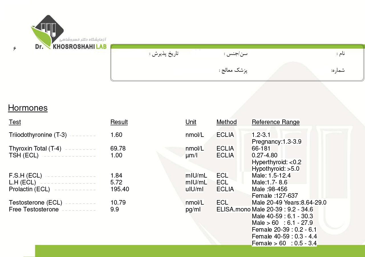 عکس آزمایش هورمونی مردان